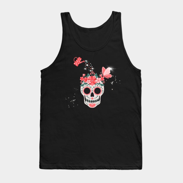 Mental health watering skull flowers Tank Top by Sheila’s Studio